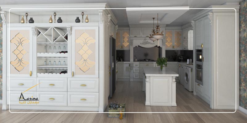 طراحی کابینت کلاسیک سفید