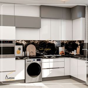 طراحی کابینت سفید طوسی