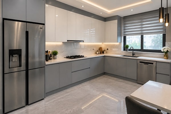 کابینت ال سفید طوسی