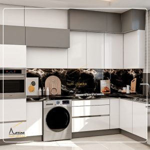 طراحی کابینت سفید طوسی